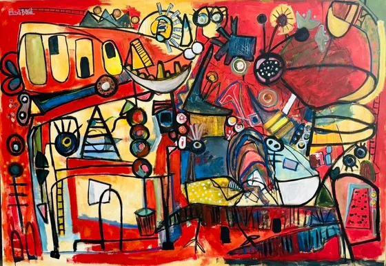 Solar de Apompuá, a dense red painting by Elsa Basil